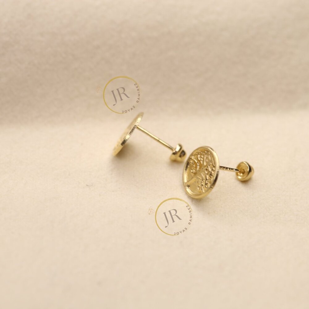 14K Yellow Gold Tree of Life Stud Earrings · Meaningful Gift for Mom. - Picture 4 of 8
